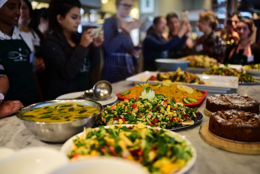 Table full of food platters