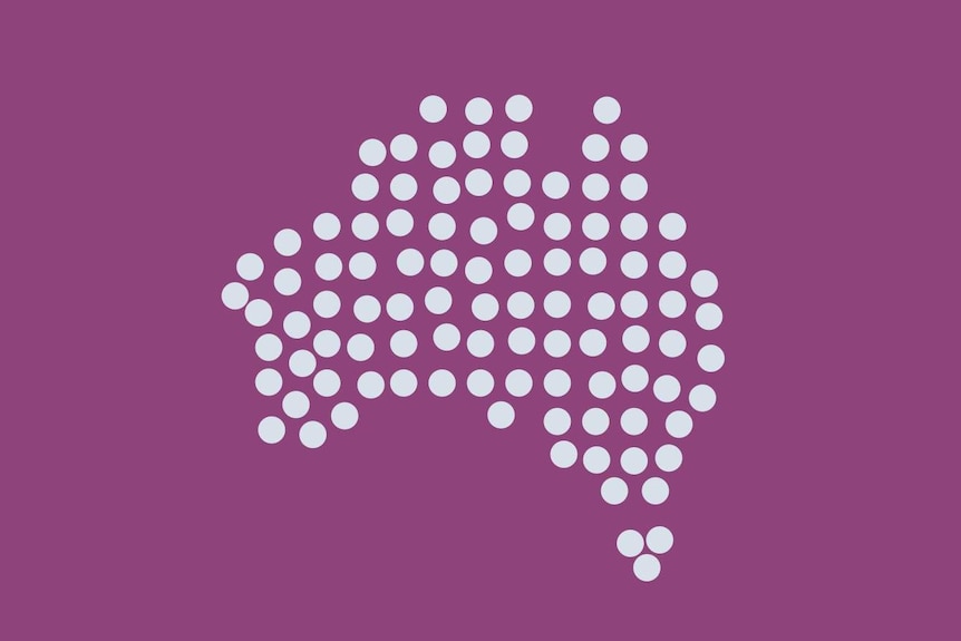 An illustration shows 100 dots forming the shape of a map of Australia.