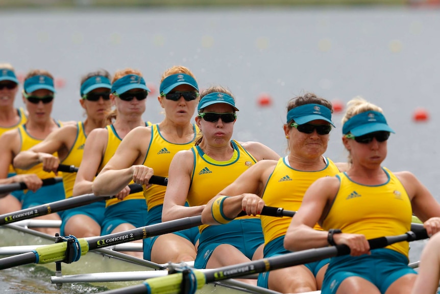 Team Australia rows in the women's eight repechage