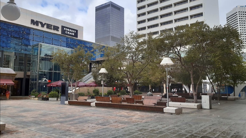A deserted plaza in central Perth