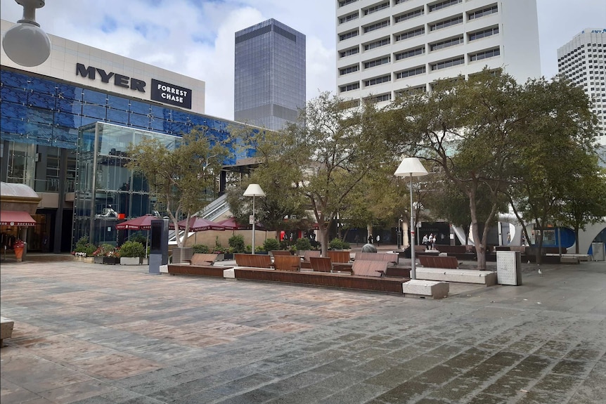 A deserted plaza in central Perth