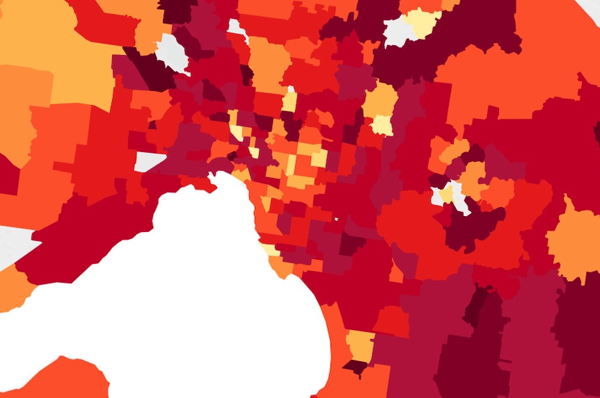 Melbourne suburbs marked in red.
