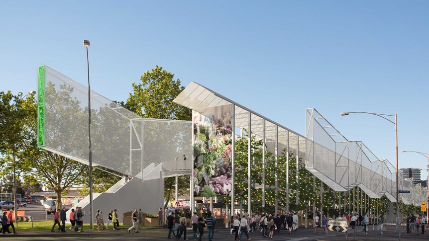 An artist's impression of a new temporary pavilion for traders at Queen Victoria market.