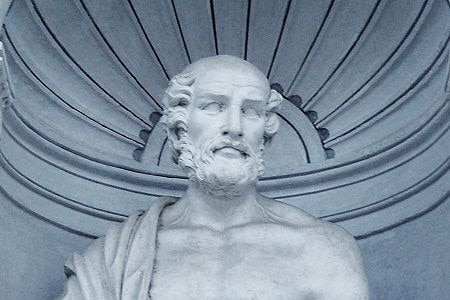 A statue of Greek philosopher Theophrastus.
