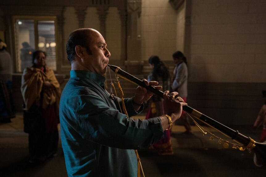 A photo of Hindu musicians.