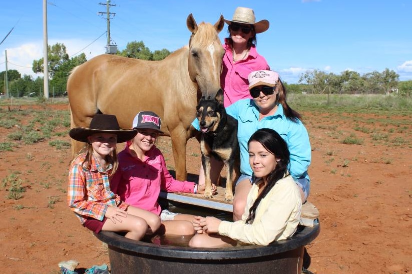 Locals in Cloncurry cooling down in a water trough.