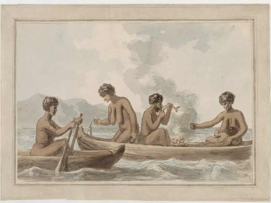 Aboriginal people fishing illustration