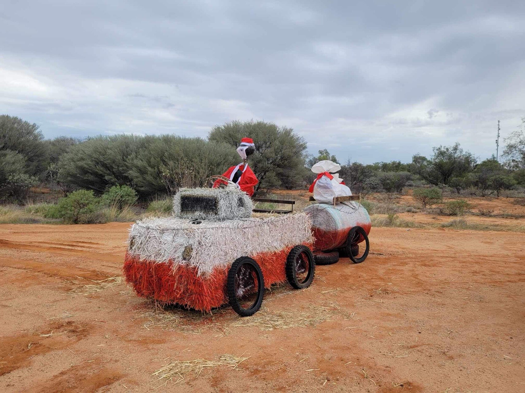 hay bales have been turned into a santa