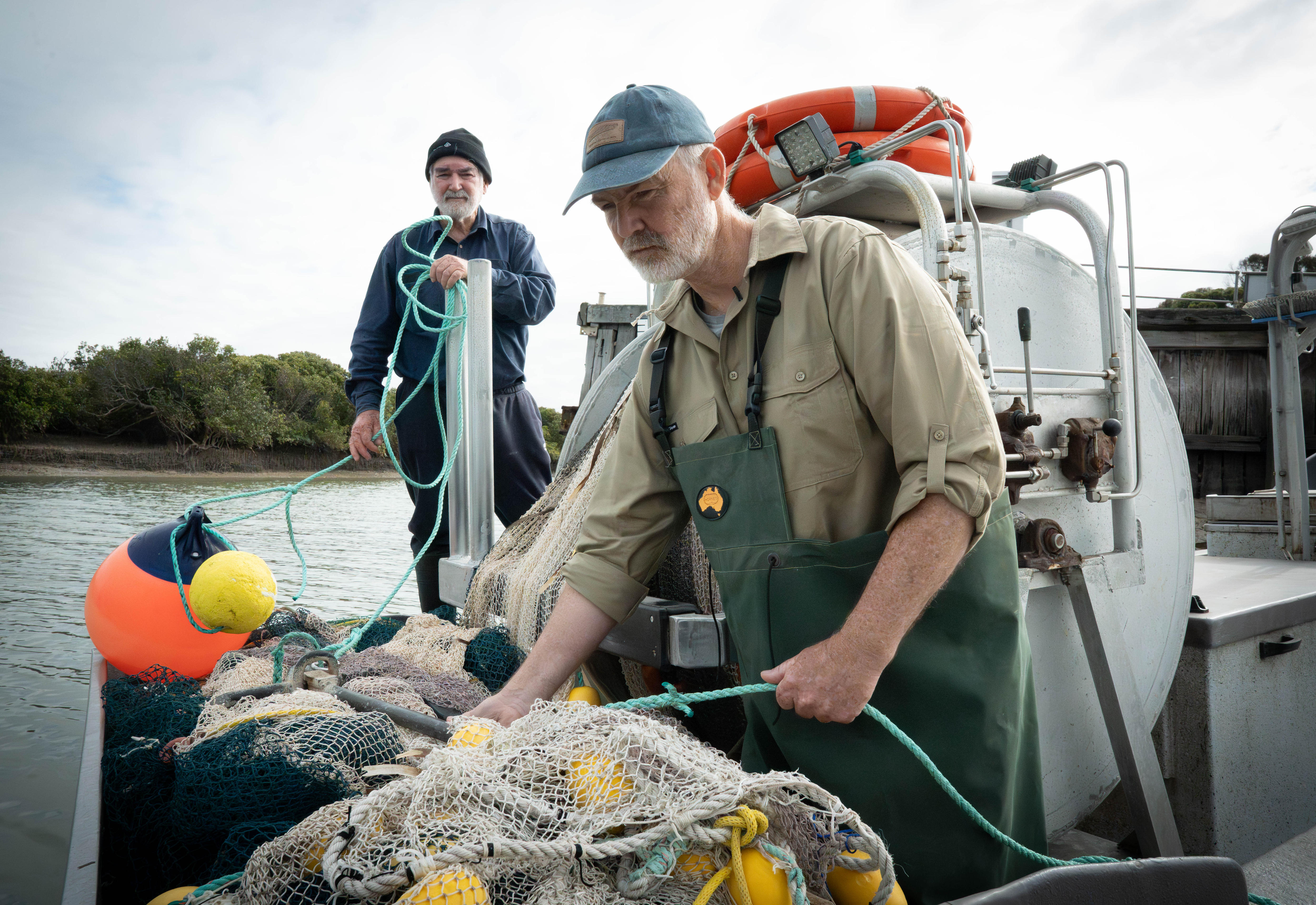 A South Australian commercial fisher in fishing clothes.