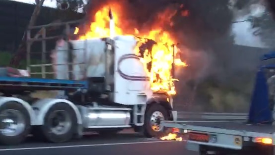 A truck on fire on the M5