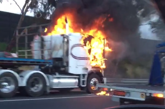 A truck on fire on the M5