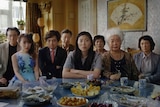 A still from the film The Farewell of a multi-generational Chinese family at a dinner table