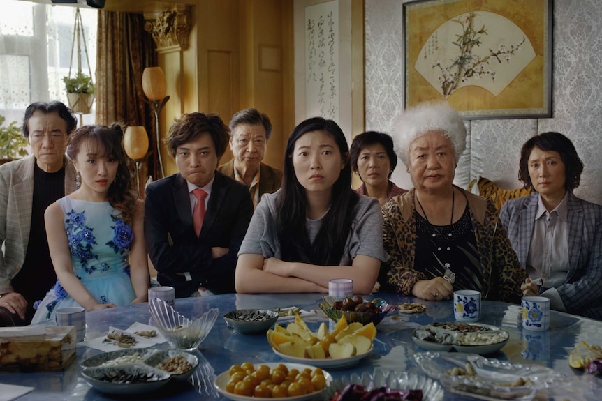 A still from the film The Farewell of a multi-generational Chinese family at a dinner table