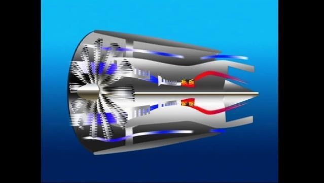 Graphic of the inside of a plane engine, showing airflow