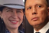 A photograph of a woman on the left, smiling and wearing beige akubra, and a man on the right in a suit and tie.