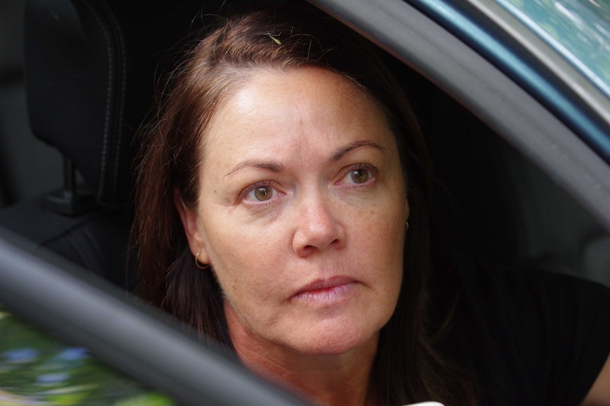 Liza Harvey in a car outside an East Perth coffee shop as leadership speculation mounts.