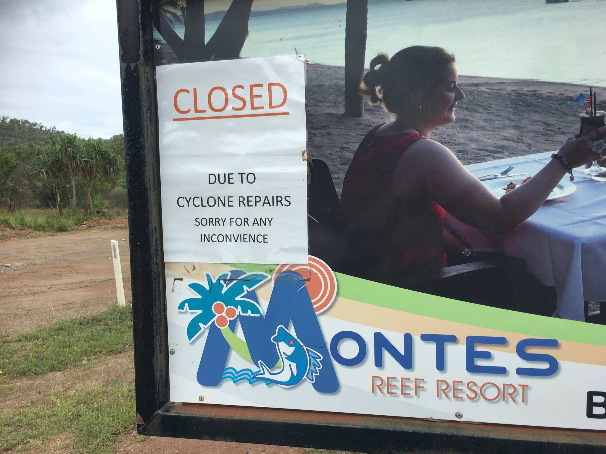 A sign saying 'closed due to cyclone repairs'