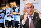 Composite of Sydney FC players and Steven Lowy