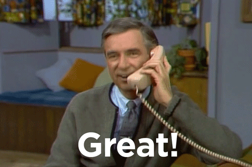 GIF of US TV presenter Mr Rogers saying 'Great' for a story on kindness