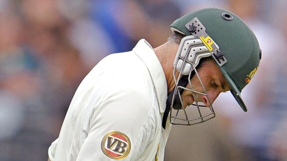 Mike Hussey trudges off