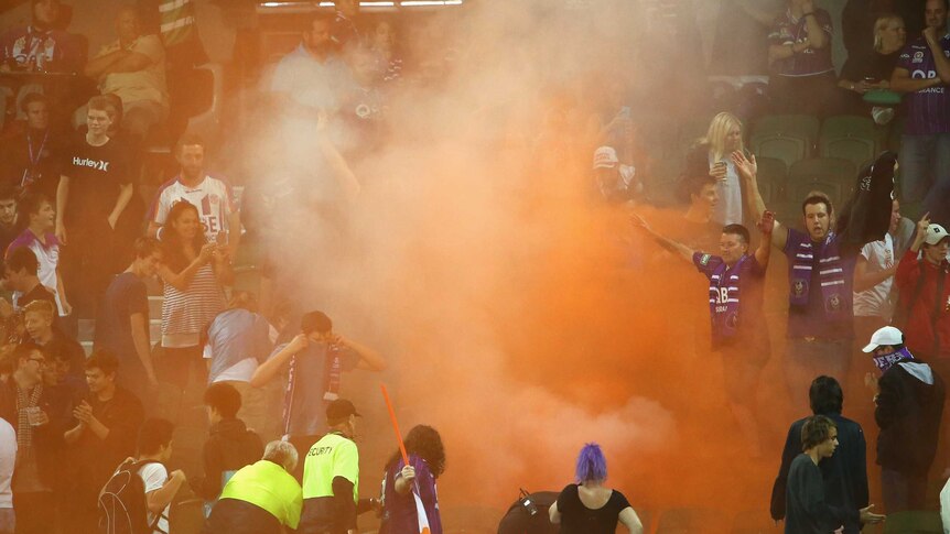 Perth Glory fans let off flares