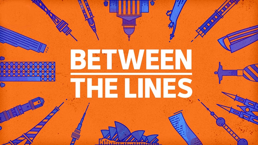 Illustrations of the world's tallest building on an orange background with the words Between The Lines