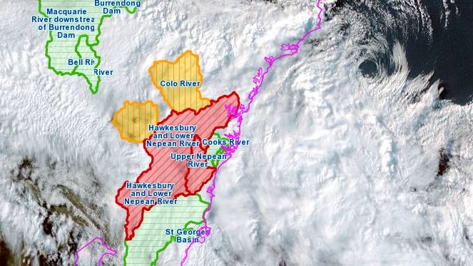 A colour-coded map of flood areas.