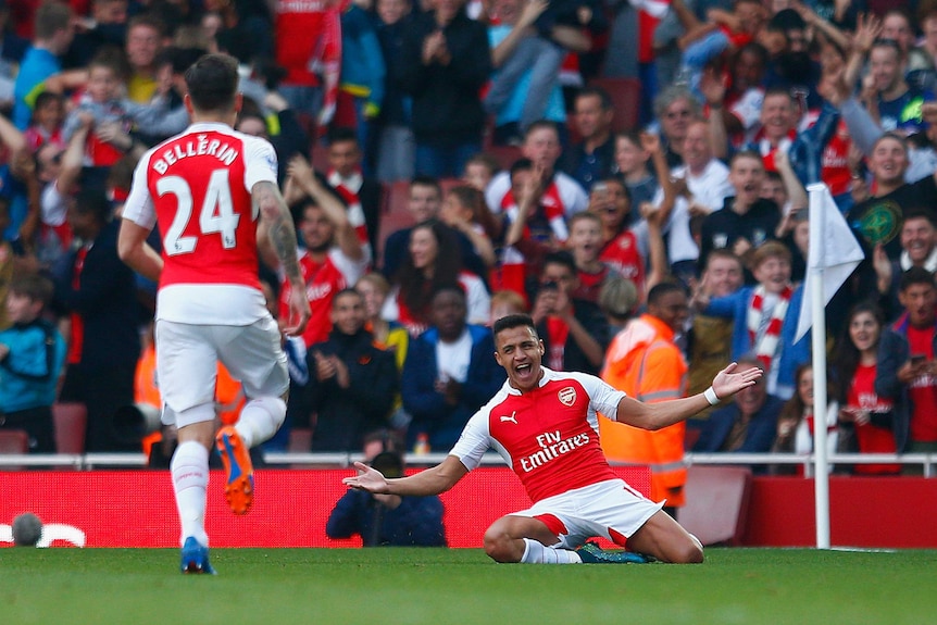 Alexis Sanchez celebrates a goal for Arsenal