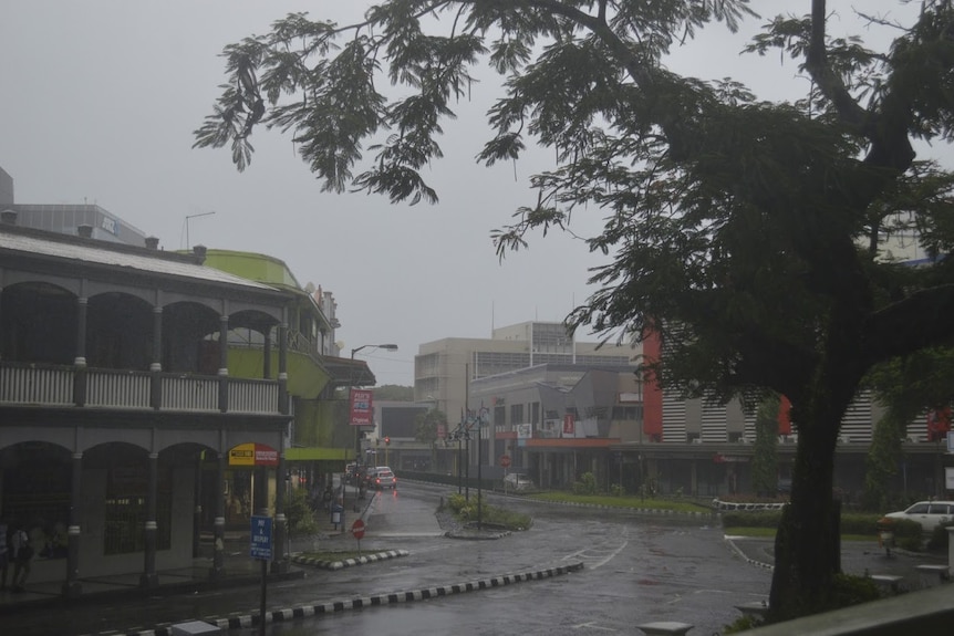 Gloomy skies above a shopping centre