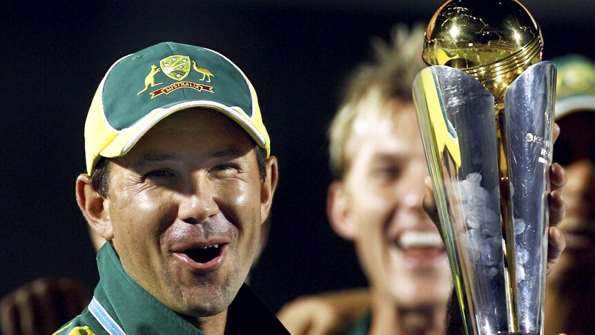 Ricky Ponting holds the trophy aloft after winning the 2006 ICC Champions Trophy Final.