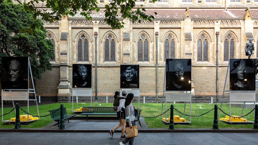 Hoda Afshar's photographic work Agonistes, a series of black and white photographs in front of St Paul's Cathedral
