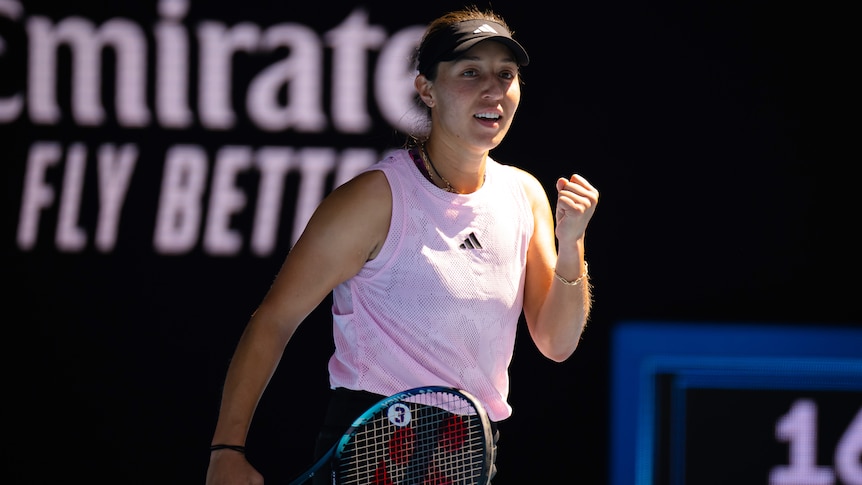 American tennis player Jessica Pegula wears a "3" on her shorts in support of NFL player Damar Hamlin at the Australian Open.