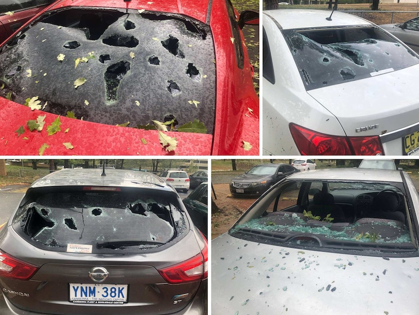 Hail smashes car windscreens causing damage that looks li