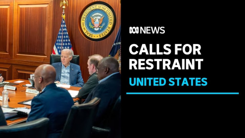 Calls for Restraint, United States: US President Joe Biden sits at the head of a table in the 'Situation Room'