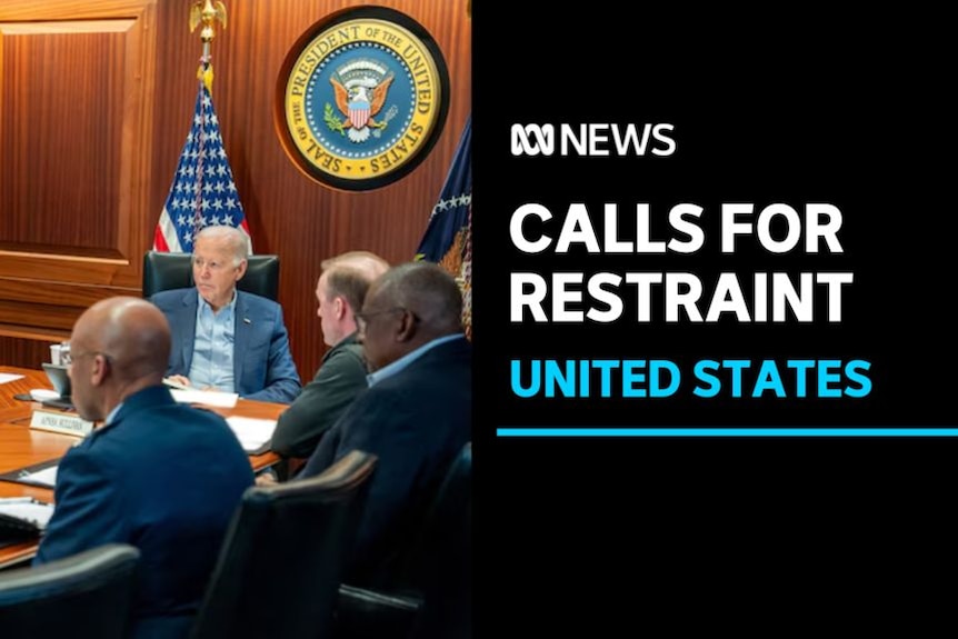 Calls for Restraint, United States: US President Joe Biden sits at the head of a table in the 'Situation Room'