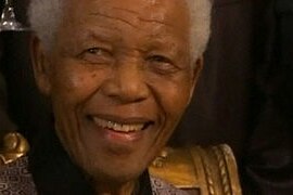 Nelson Mandela celebrating 20 years since his release from prison.