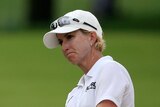 Karrie Webb plays a shot on the 18th hole atr the US Women's Open