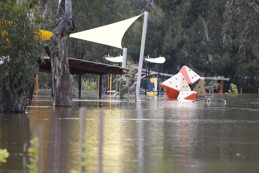 A badly flooded playground.