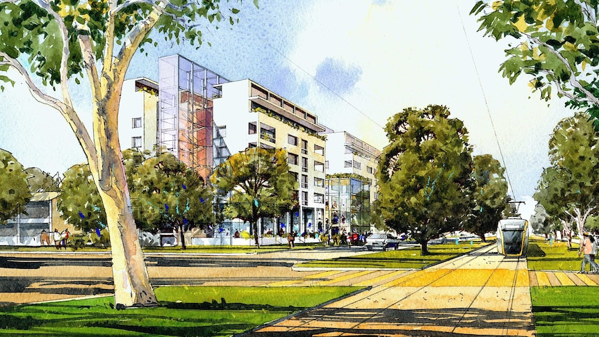 Artist impression of development at the former Dickson Towers public housing site.