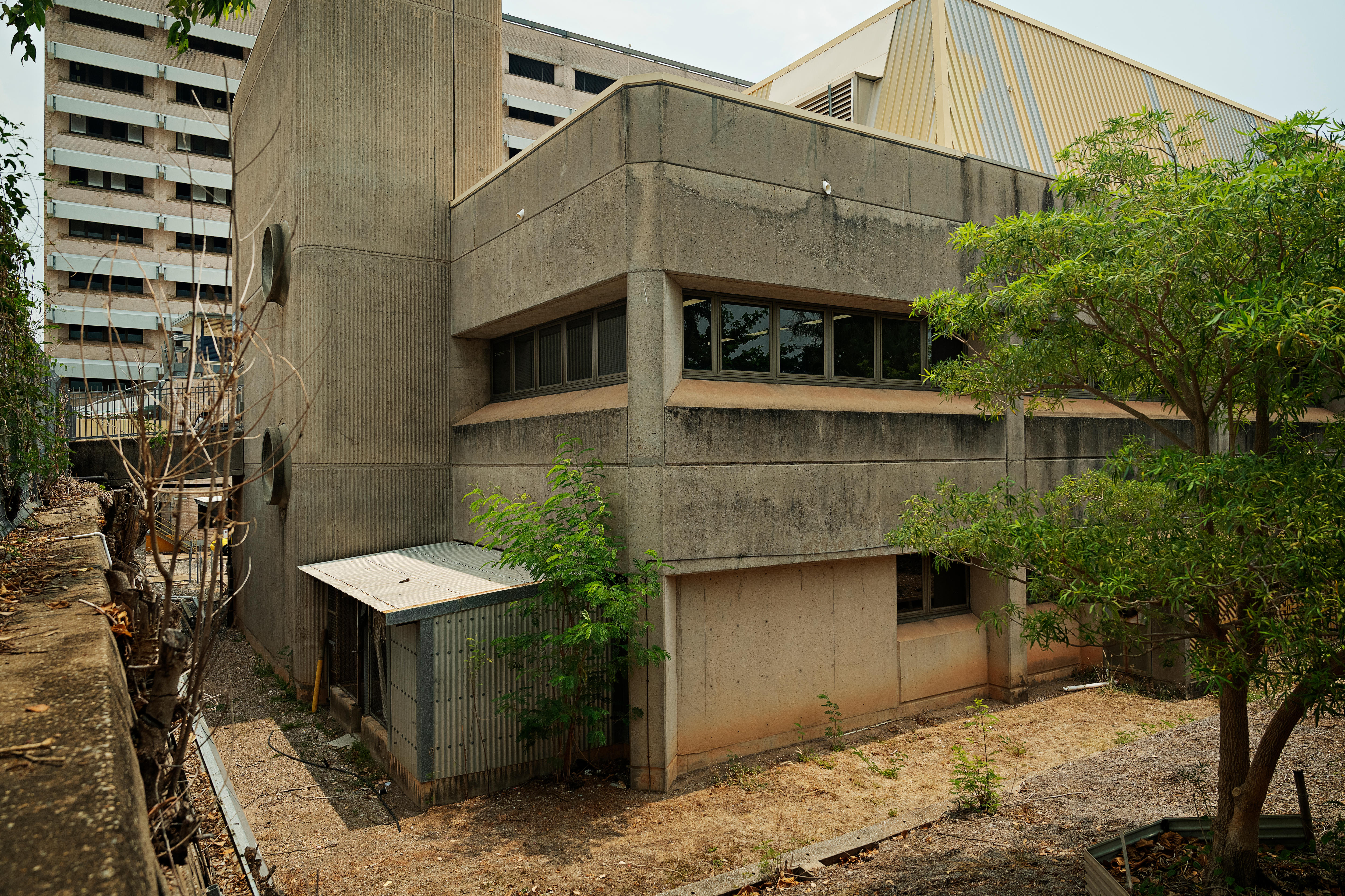 The exterior of Royal Darwin Hospital's weather-beaten pathology building.