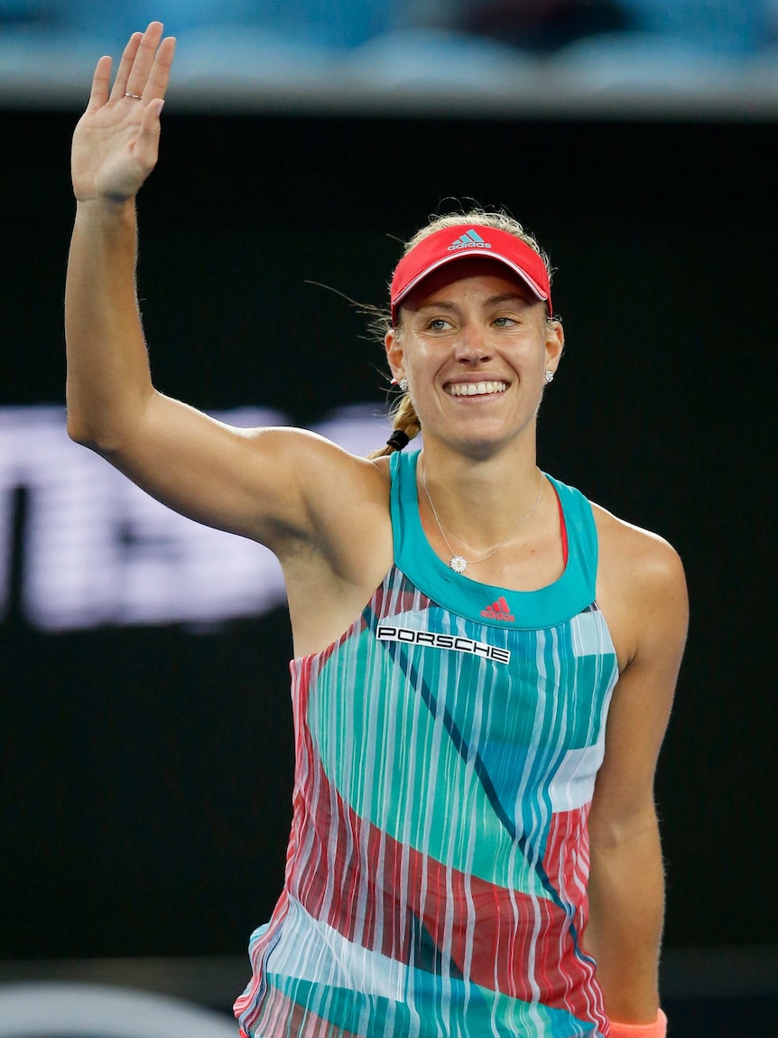 Staying alive ... Angelique Kerber acknowledges the Margaret Court Arena crowd