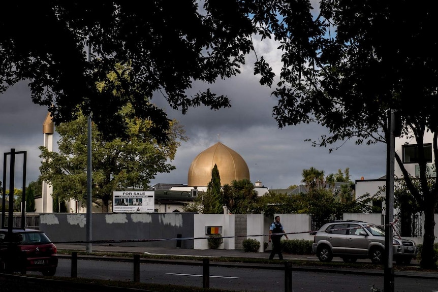 A mosque dome seen through the trees
