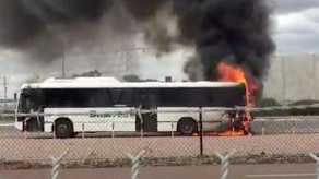 Buswest fire on Roe Highway in Midvale on Youtube