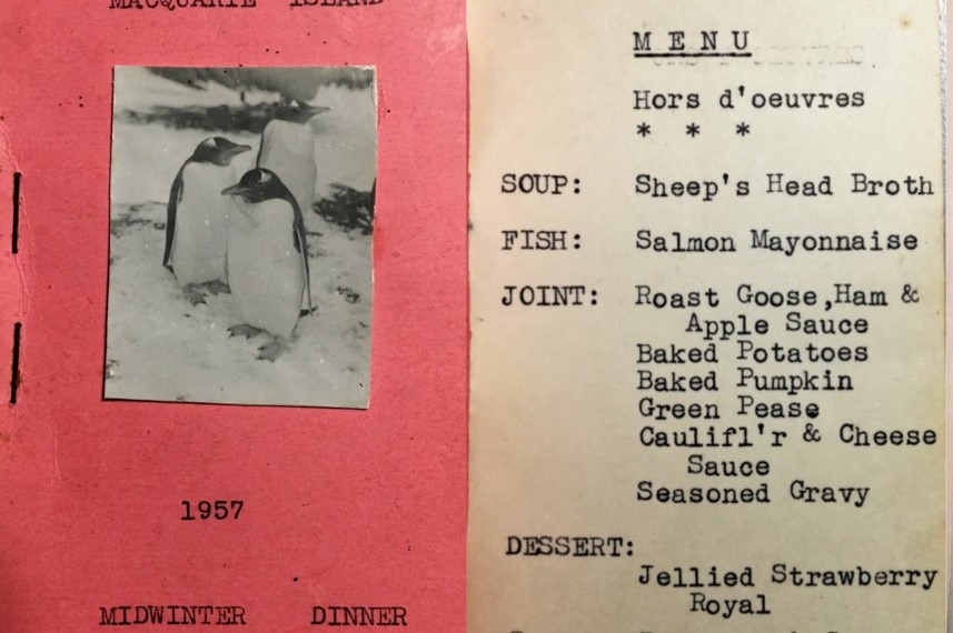 Menus from 1957 Macquarie Island research station.