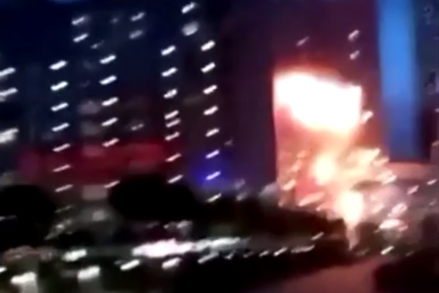 The moment a Ukrainian drone hit a building in Moscow.