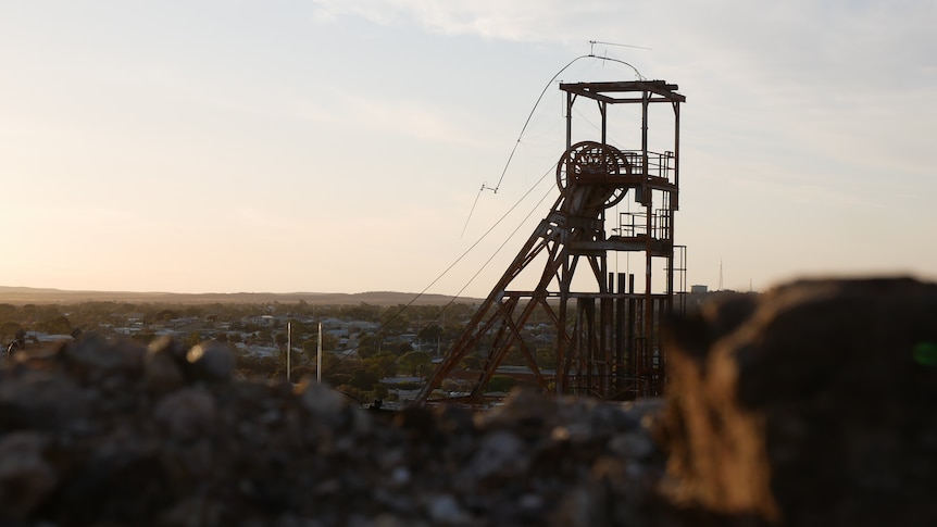 An old mine on top of the line of lode in Broken Hill at sunset. 