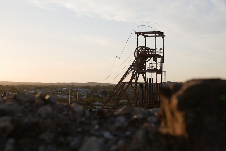 An old mine on top of the line of lode in Broken Hill at sunset. 