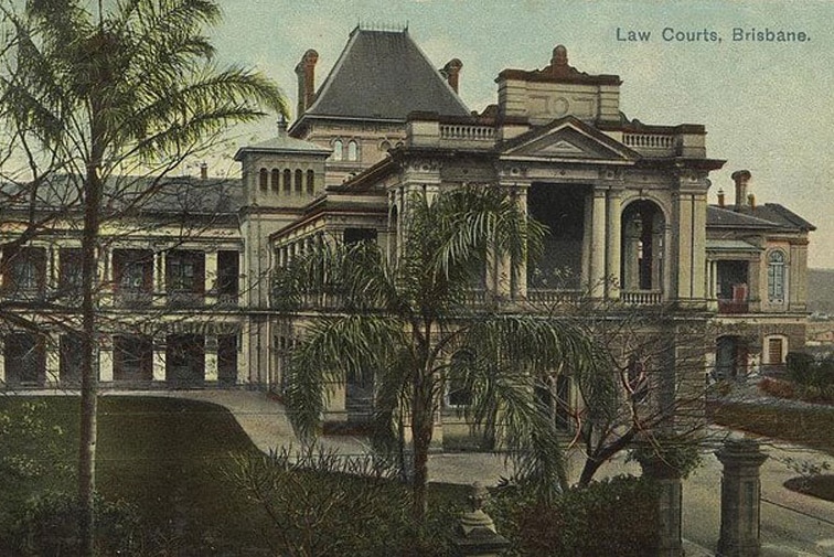 Historic postcard of the old Law Courts building complex in Brisbane, date unknown.