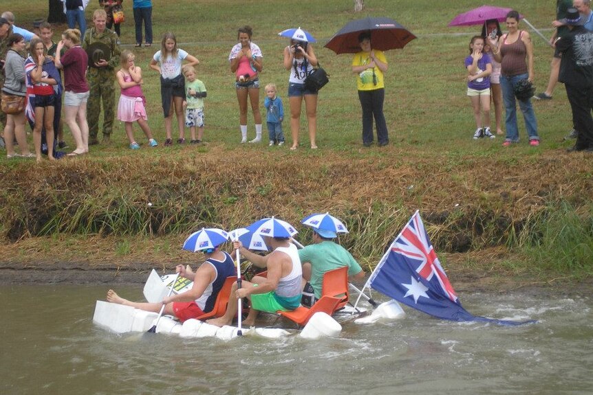 Locals take part in the Oakey Creek Cup raft race on Australia Day, 2013.