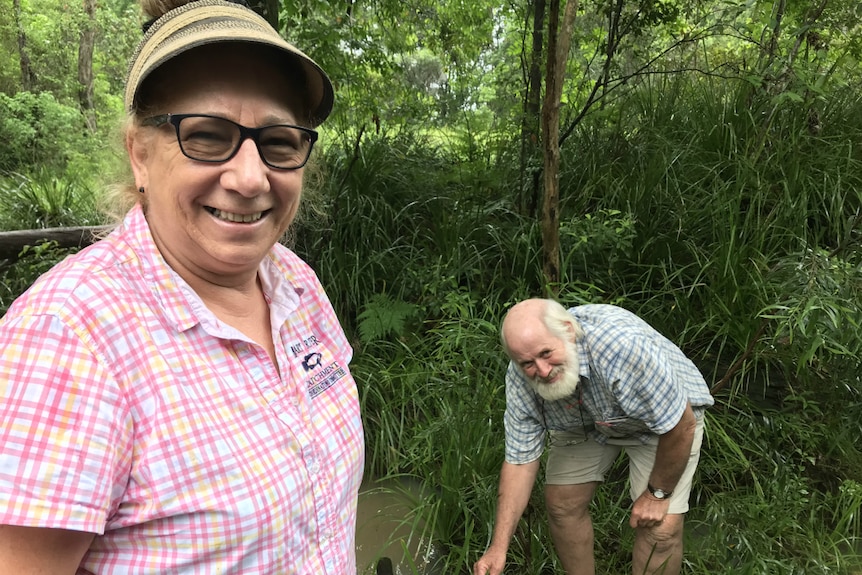 Debbie Seal and Ian Mackay from the Mary River Catchment Coordinating Committee at a creek where fingerlings were released.